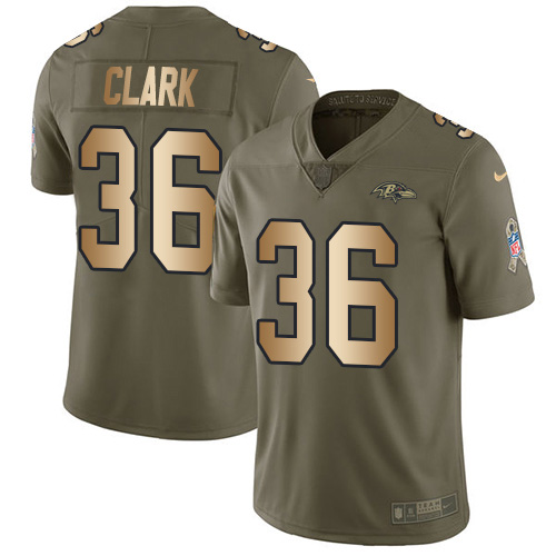 Nike Ravens #36 Chuck Clark Olive/Gold Men's Stitched NFL Limited 2017 Salute To Service Jersey Nike Ravens #36 Chuck Clark Olive/Gold Men's Stitched NFL Limited 2017 Salute To Service Jersey