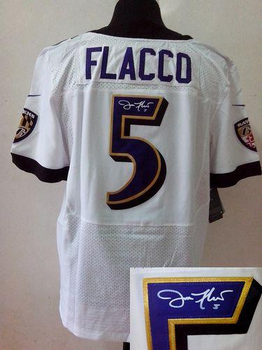 Nike Ravens #5 Joe Flacco White Men's Stitched NFL Elite Autographed Jersey Nike Ravens #5 Joe Flacco White Men's Stitched NFL Elite Autographed Jersey