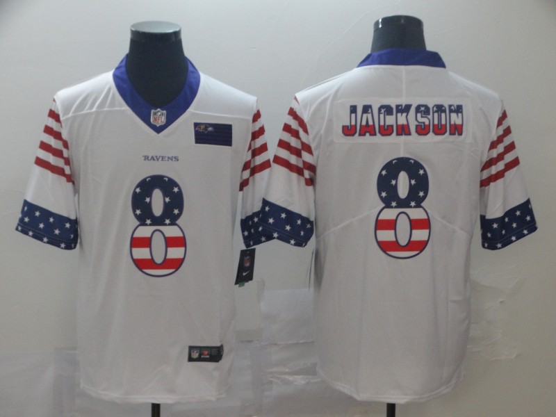 Baltimore Ravens #8 Lamar Jackson White Men's Nike Team Logo USA Flag Vapor Untouchable Limited NFL Jersey Baltimore Ravens #8 Lamar Jackson White Men's Nike Team Logo USA Flag Vapor Untouchable Limited NFL Jersey