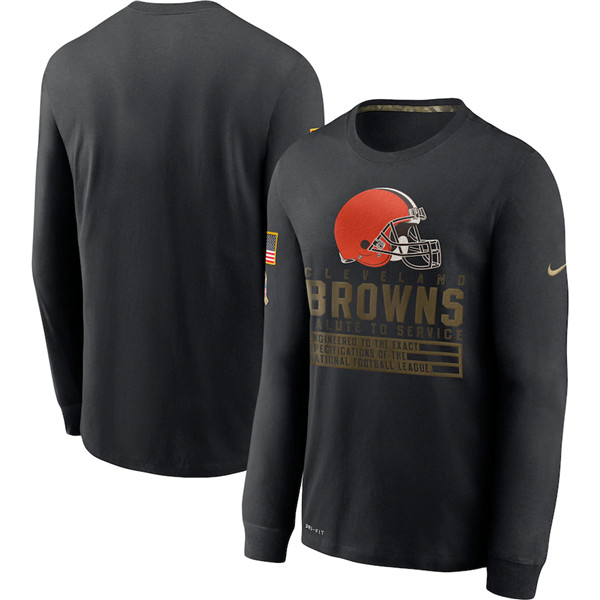 Men's Cleveland Browns Black NFL 2020 Salute To Service Sideline Performance Long Sleeve T-Shirt Men's Cleveland Browns Black NFL 2020 Salute To Service Sideline Performance Long Sleeve T-Shirt