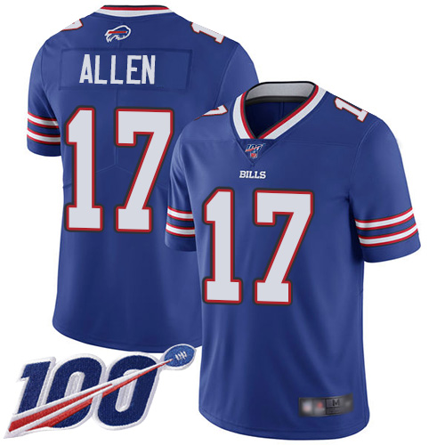 Nike Bills #17 Josh Allen Royal Blue Team Color Men's Stitched NFL 100th Season Vapor Limited Jersey Nike Bills #17 Josh Allen Royal Blue Team Color Men's Stitched NFL 100th Season Vapor Limited Jersey
