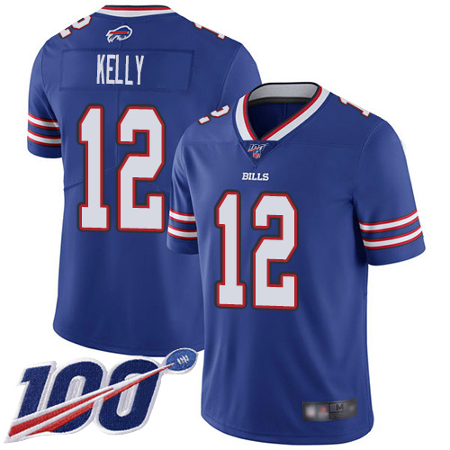 Nike Bills #12 Jim Kelly Royal Blue Team Color Men's Stitched NFL 100th Season Vapor Limited Jersey Nike Bills #12 Jim Kelly Royal Blue Team Color Men's Stitched NFL 100th Season Vapor Limited Jersey