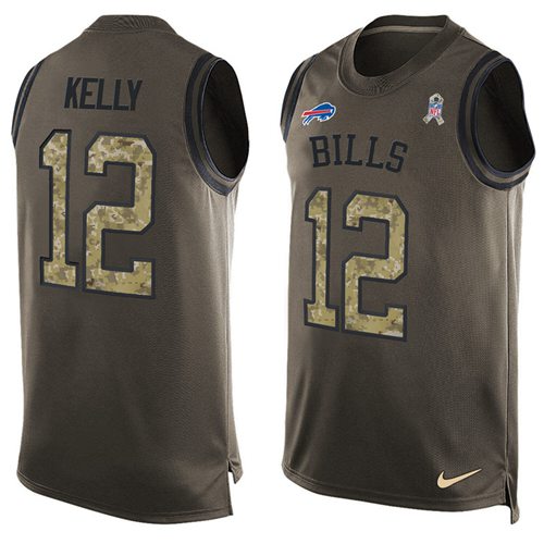 Nike Bills #12 Jim Kelly Green Men's Stitched NFL Limited Salute To Service Tank Top Jersey Nike Bills #12 Jim Kelly Green Men's Stitched NFL Limited Salute To Service Tank Top Jersey