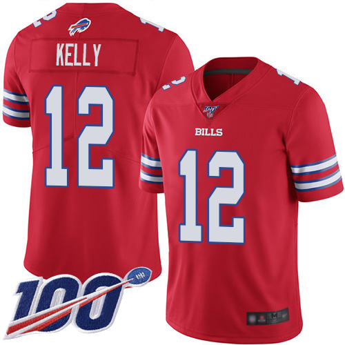 Nike Bills #12 Jim Kelly Red Men's Stitched NFL Limited Rush 100th Season Jersey Nike Bills #12 Jim Kelly Red Men's Stitched NFL Limited Rush 100th Season Jersey