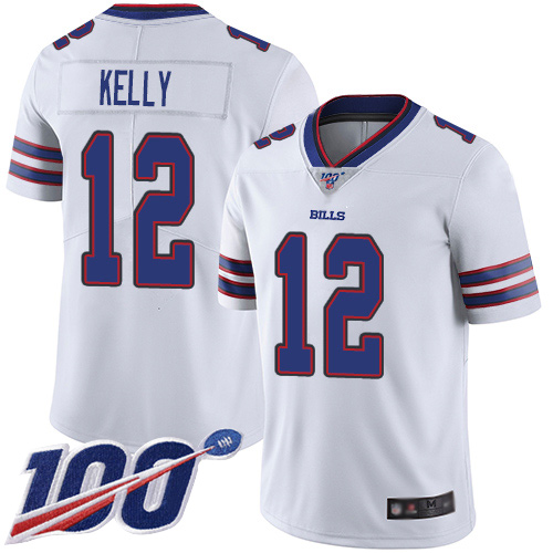 Nike Bills #12 Jim Kelly White Men's Stitched NFL 100th Season Vapor Limited Jersey Nike Bills #12 Jim Kelly White Men's Stitched NFL 100th Season Vapor Limited Jersey