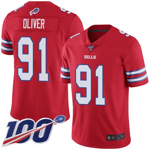 Nike Bills #91 Ed Oliver Red Men's Stitched NFL Limited Rush 100th Season Jersey Nike Bills #91 Ed Oliver Red Men's Stitched NFL Limited Rush 100th Season Jersey