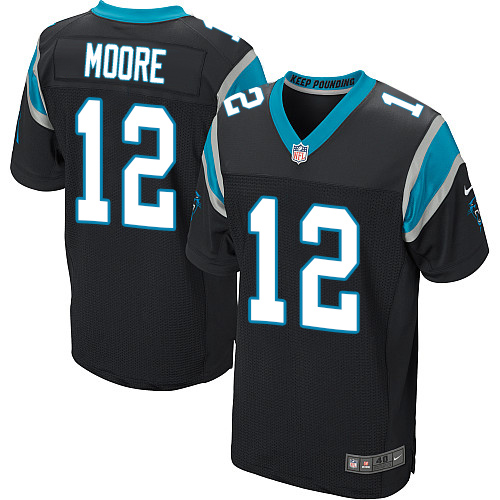 Nike Panthers #12 DJ Moore Black Team Color Men's Stitched NFL Elite Jersey Nike Panthers #12 DJ Moore Black Team Color Men's Stitched NFL Elite Jersey