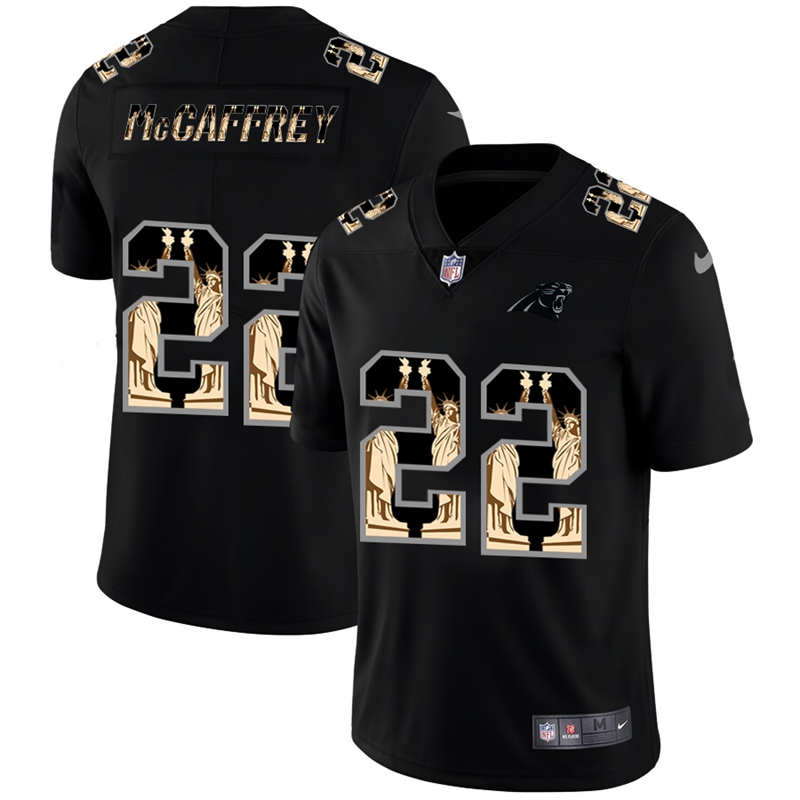 Carolina Panthers #22 Christian McCaffrey Carbon Black Vapor Statue Of Liberty Limited NFL Jersey