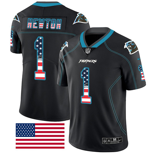 Nike Panthers #1 Cam Newton Black Men's Stitched NFL Limited Rush USA Flag Jersey Nike Panthers #1 Cam Newton Black Men's Stitched NFL Limited Rush USA Flag Jersey