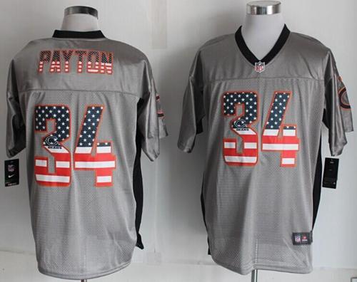 Nike Bears #34 Walter Payton Grey Men's Stitched NFL Elite USA Flag Fashion Jersey Nike Bears #34 Walter Payton Grey Men's Stitched NFL Elite USA Flag Fashion Jersey