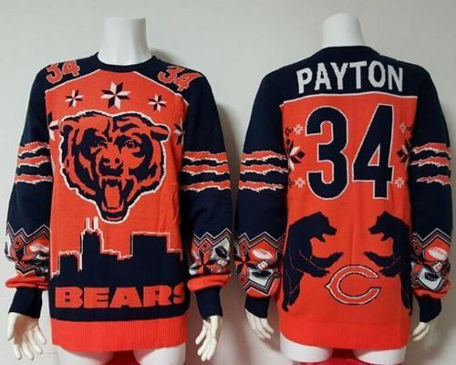 Nike Bears #34 Walter Payton Orange/Navy Blue Men's Ugly Sweater Nike Bears #34 Walter Payton Orange/Navy Blue Men's Ugly Sweater