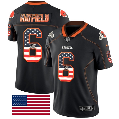 Nike Browns #6 Baker Mayfield Black Men's Stitched NFL Limited Rush USA Flag Jersey Nike Browns #6 Baker Mayfield Black Men's Stitched NFL Limited Rush USA Flag Jersey