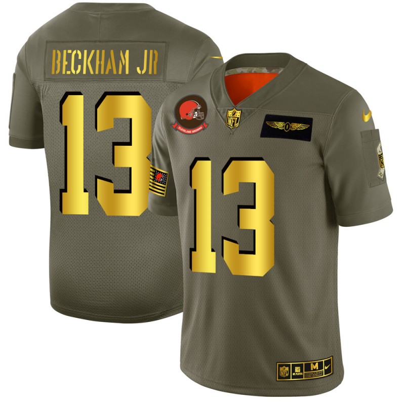 Cleveland Browns #13 Odell Beckham Jr. NFL Men's Nike Olive Gold 2019 Salute to Service Limited Jersey Cleveland Browns #13 Odell Beckham Jr. NFL Men's Nike Olive Gold 2019 Salute to Service Limited Jersey