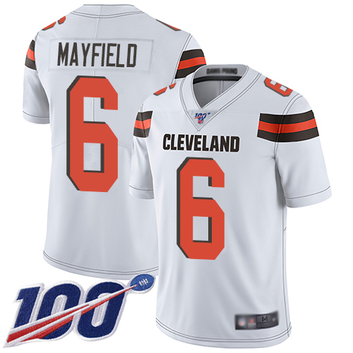 Nike Browns #6 Baker Mayfield White Men's Stitched NFL 100th Season Vapor Limited Jersey Nike Browns #6 Baker Mayfield White Men's Stitched NFL 100th Season Vapor Limited Jersey