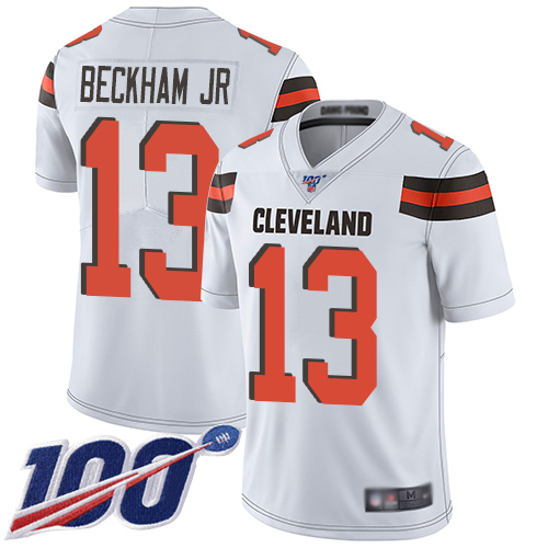 Nike Browns #13 Odell Beckham Jr White Men's Stitched NFL 100th Season Vapor Limited Jersey Nike Browns #13 Odell Beckham Jr White Men's Stitched NFL 100th Season Vapor Limited Jersey