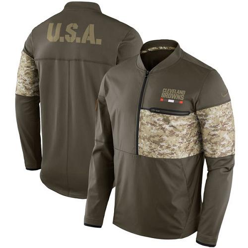 Men's Cleveland Browns Nike Olive Salute to Service Sideline Hybrid Half-Zip Pullover Jacket Men's Cleveland Browns Nike Olive Salute to Service Sideline Hybrid Half-Zip Pullover Jacket