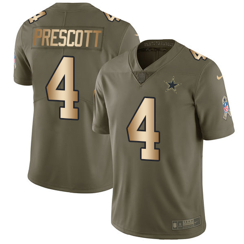 Nike Cowboys #4 Dak Prescott Olive/Gold Men's Stitched NFL Limited 2017 Salute To Service Jersey Nike Cowboys #4 Dak Prescott Olive/Gold Men's Stitched NFL Limited 2017 Salute To Service Jersey