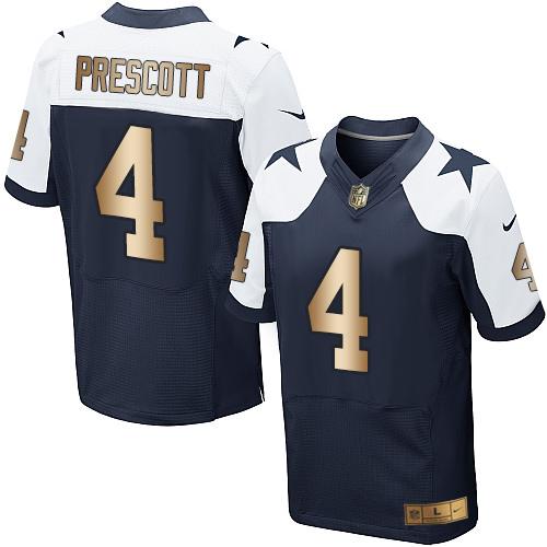 Nike Cowboys #4 Dak Prescott Navy Blue Thanksgiving Throwback Men's Stitched NFL Elite Gold Jersey Nike Cowboys #4 Dak Prescott Navy Blue Thanksgiving Throwback Men's Stitched NFL Elite Gold Jersey