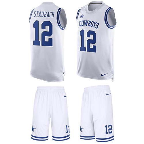 Nike Cowboys #12 Roger Staubach White Men's Stitched NFL Limited Tank Top Suit Jersey Nike Cowboys #12 Roger Staubach White Men's Stitched NFL Limited Tank Top Suit Jersey