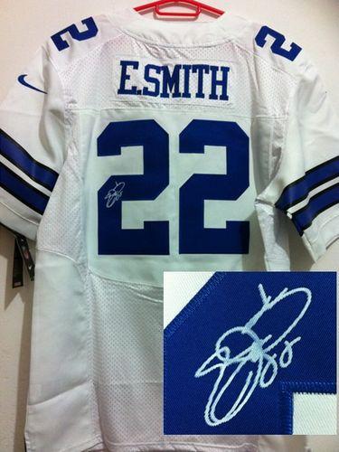 Nike Cowboys #22 Emmitt Smith White Men's Stitched NFL Elite Autographed Jersey Nike Cowboys #22 Emmitt Smith White Men's Stitched NFL Elite Autographed Jersey