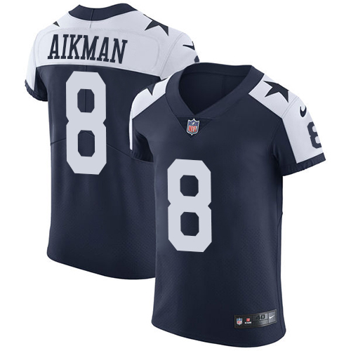 Nike Cowboys #8 Troy Aikman Navy Blue Thanksgiving Men's Stitched NFL Vapor Untouchable Throwback Elite Jersey Nike Cowboys #8 Troy Aikman Navy Blue Thanksgiving Men's Stitched NFL Vapor Untouchable Throwback Elite Jersey