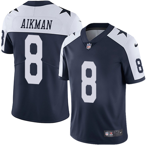 Nike Cowboys #8 Troy Aikman Navy Blue Thanksgiving Men's Stitched NFL Vapor Untouchable Limited Throwback Jersey Nike Cowboys #8 Troy Aikman Navy Blue Thanksgiving Men's Stitched NFL Vapor Untouchable Limited Throwback Jersey