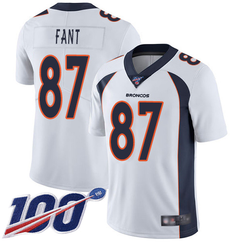 Nike Broncos #87 Noah Fant White Men's Stitched NFL 100th Season Vapor Limited Jersey Nike Broncos #87 Noah Fant White Men's Stitched NFL 100th Season Vapor Limited Jersey