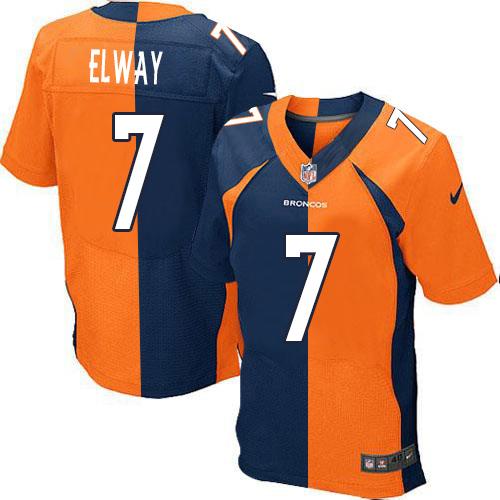Nike Broncos #7 John Elway Orange/Navy Blue Men's Stitched NFL Elite Split Jersey Nike Broncos #7 John Elway Orange/Navy Blue Men's Stitched NFL Elite Split Jersey