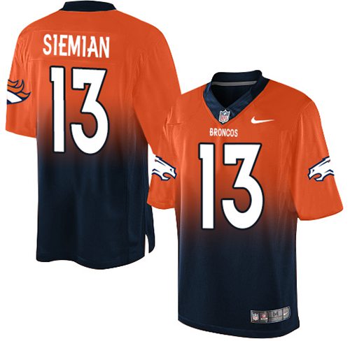 Nike Broncos #13 Trevor Siemian Orange/Navy Blue Men's Stitched NFL Elite Fadeaway Fashion Jersey Nike Broncos #13 Trevor Siemian Orange/Navy Blue Men's Stitched NFL Elite Fadeaway Fashion Jersey