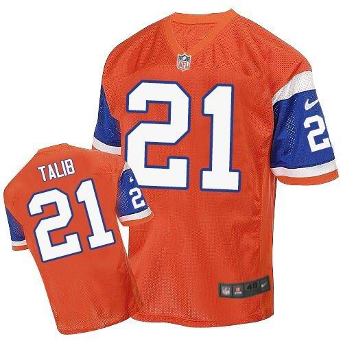 Nike Broncos #21 Aqib Talib Orange Throwback Men's Stitched NFL Elite Jersey Nike Broncos #21 Aqib Talib Orange Throwback Men's Stitched NFL Elite Jersey
