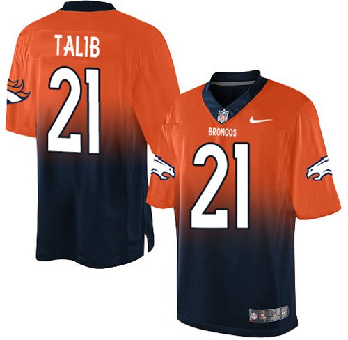 Nike Broncos #21 Aqib Talib Orange/Navy Blue Men's Stitched NFL Elite Fadeaway Fashion Jersey Nike Broncos #21 Aqib Talib Orange/Navy Blue Men's Stitched NFL Elite Fadeaway Fashion Jersey
