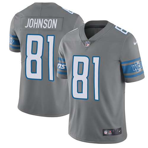 Nike Lions #81 Calvin Johnson Gray Men's Stitched NFL Limited Rush Jersey Nike Lions #81 Calvin Johnson Gray Men's Stitched NFL Limited Rush Jersey