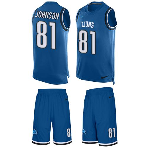 Nike Lions #81 Calvin Johnson Blue Team Color Men's Stitched NFL Limited Tank Top Suit Jersey Nike Lions #81 Calvin Johnson Blue Team Color Men's Stitched NFL Limited Tank Top Suit Jersey