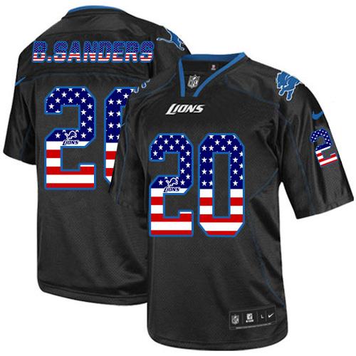 Nike Lions #20 Barry Sanders Black Men's Stitched NFL Elite USA Flag Fashion Jersey Nike Lions #20 Barry Sanders Black Men's Stitched NFL Elite USA Flag Fashion Jersey