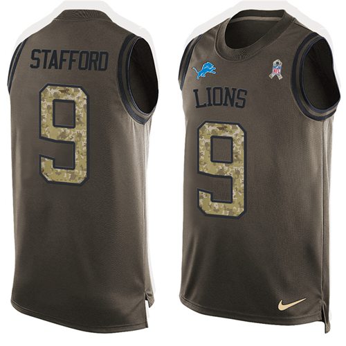 Nike Lions #9 Matthew Stafford Green Men's Stitched NFL Limited Salute To Service Tank Top Jersey Nike Lions #9 Matthew Stafford Green Men's Stitched NFL Limited Salute To Service Tank Top Jersey