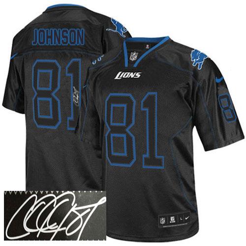 Nike Lions #81 Calvin Johnson Lights Out Black Men's Stitched NFL Elite Autographed Jersey Nike Lions #81 Calvin Johnson Lights Out Black Men's Stitched NFL Elite Autographed Jersey