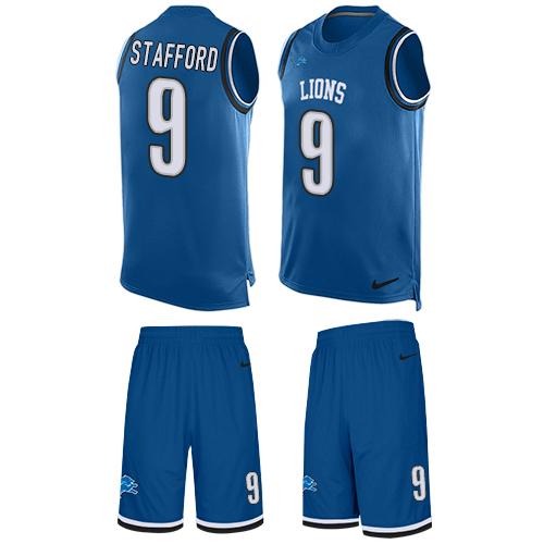Nike Lions #9 Matthew Stafford Blue Team Color Men's Stitched NFL Limited Tank Top Suit Jersey Nike Lions #9 Matthew Stafford Blue Team Color Men's Stitched NFL Limited Tank Top Suit Jersey