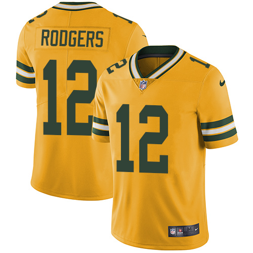 Nike Packers #12 Aaron Rodgers Yellow Men's Stitched NFL Limited Rush Jersey Nike Packers #12 Aaron Rodgers Yellow Men's Stitched NFL Limited Rush Jersey