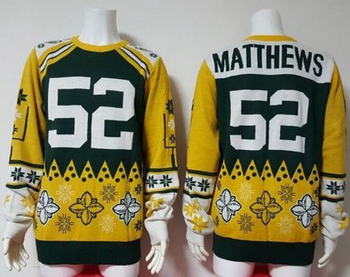 Nike Packers #52 Clay Matthews Green/Yellow Men's Ugly Sweater Nike Packers #52 Clay Matthews Green/Yellow Men's Ugly Sweater