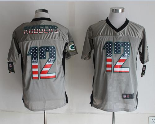 Nike Packers #12 Aaron Rodgers Grey Men's Stitched NFL Elite USA Flag Fashion Jersey Nike Packers #12 Aaron Rodgers Grey Men's Stitched NFL Elite USA Flag Fashion Jersey