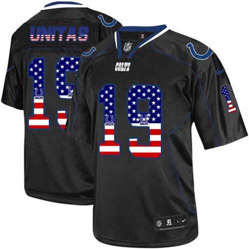 Nike Colts #19 Johnny Unitas Black Men's Stitched NFL Elite USA Flag Fashion Jersey Nike Colts #19 Johnny Unitas Black Men's Stitched NFL Elite USA Flag Fashion Jersey