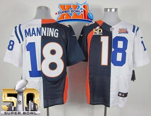Nike Colts #18 Peyton Manning Navy Blue/White Super Bowl XLI & Super Bowl 50 Men's Stitched NFL Elite Split Broncos Jersey Nike Colts #18 Peyton Manning Navy Blue/White Super Bowl XLI & Super Bowl 50 Men's Stitched NFL Elite Split Broncos Jersey