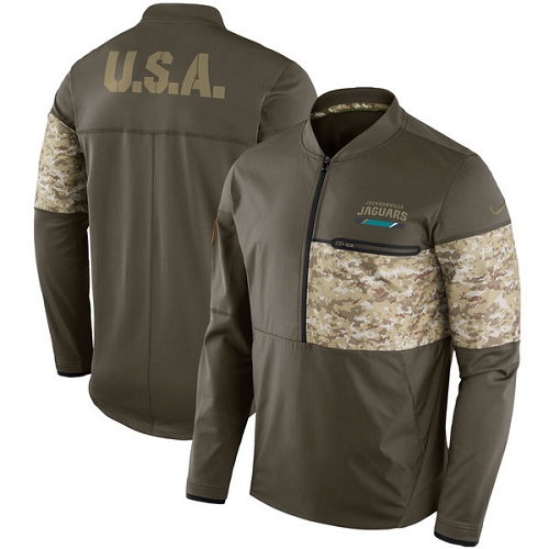 Men's Jacksonville Jaguars Nike Olive Salute to Service Sideline Hybrid Half-Zip Pullover Jacket Men's Jacksonville Jaguars Nike Olive Salute to Service Sideline Hybrid Half-Zip Pullover Jacket