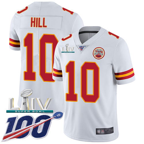 Nike Chiefs #10 Tyreek Hill White Super Bowl LIV 2020 Men's Stitched NFL 100th Season Vapor Untouchable Limited Jersey Nike Chiefs #10 Tyreek Hill White Super Bowl LIV 2020 Men's Stitched NFL 100th Season Vapor Untouchable Limited Jersey