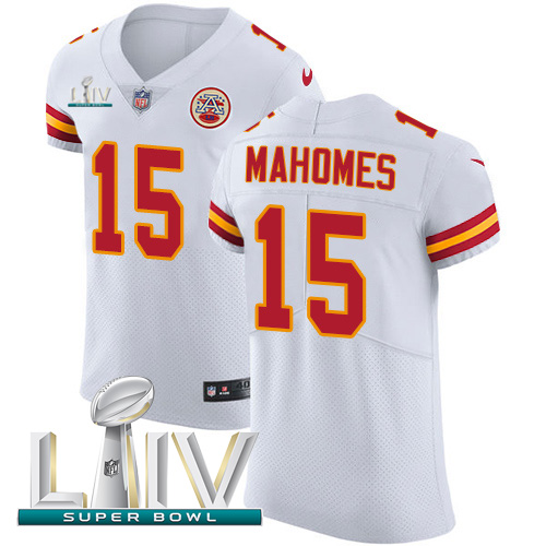 Nike Chiefs #15 Patrick Mahomes White Super Bowl LIV 2020 Men's Stitched NFL New Elite Jersey Nike Chiefs #15 Patrick Mahomes White Super Bowl LIV 2020 Men's Stitched NFL New Elite Jersey