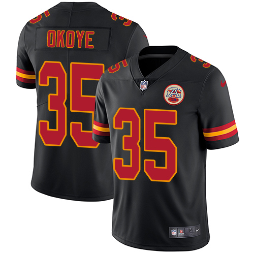 Nike Chiefs #35 Christian Okoye Black Men's Stitched NFL Limited Rush Jersey Nike Chiefs #35 Christian Okoye Black Men's Stitched NFL Limited Rush Jersey