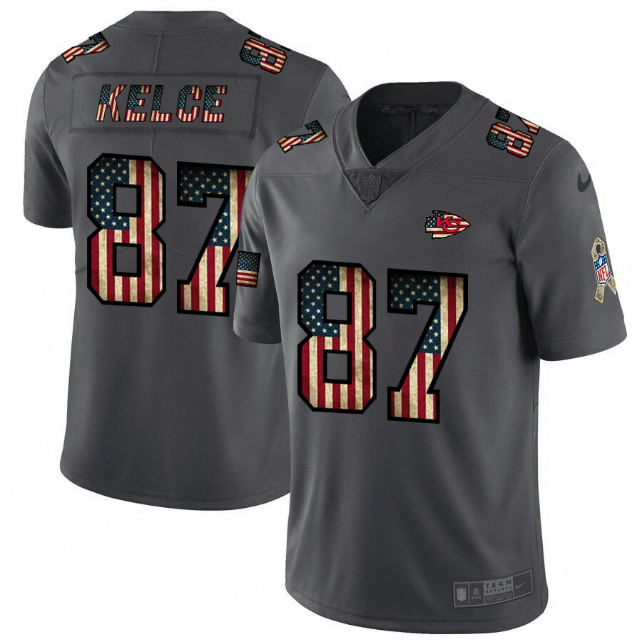 Kansas City Chiefs #87 Travis Kelce Nike 2018 Salute to Service Retro USA Flag Limited NFL Jersey Kansas City Chiefs #87 Travis Kelce Nike 2018 Salute to Service Retro USA Flag Limited NFL Jersey