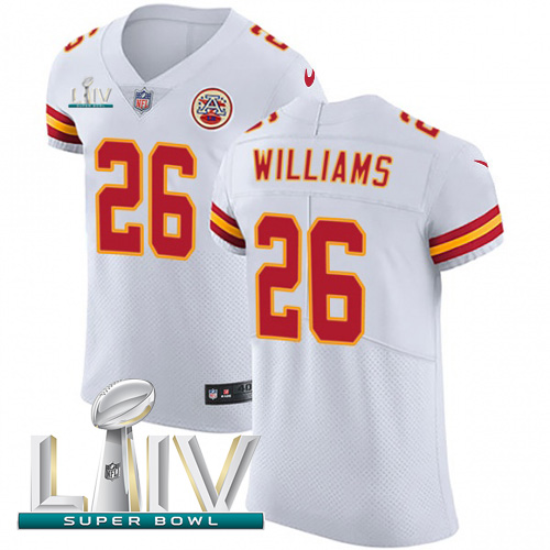 Nike Chiefs #26 Damien Williams White Super Bowl LIV 2020 Men's Stitched NFL New Elite Jersey Nike Chiefs #26 Damien Williams White Super Bowl LIV 2020 Men's Stitched NFL New Elite Jersey