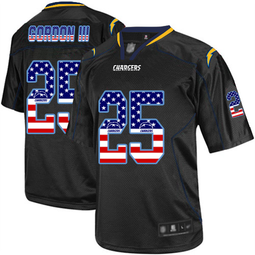 Nike Chargers #25 Melvin Gordon III Black Men's Stitched NFL Elite USA Flag Fashion Jersey Nike Chargers #25 Melvin Gordon III Black Men's Stitched NFL Elite USA Flag Fashion Jersey