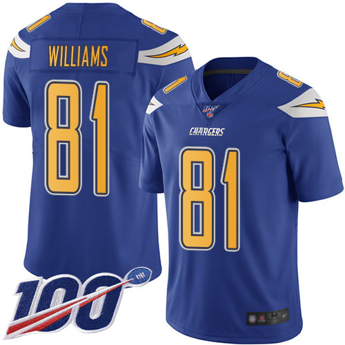 Nike Chargers #81 Mike Williams Electric Blue Men's Stitched NFL Limited Rush 100th Season Jersey Nike Chargers #81 Mike Williams Electric Blue Men's Stitched NFL Limited Rush 100th Season Jersey